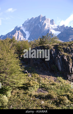 Andian montagne,Andes,Snow,randonnées,Stepp Patagonien, fondre, les lacs glaciaires, les glaciers, les Icebergs,,le Chili,,Torres del Paine National Park Banque D'Images