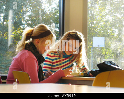 Deux élèves à faire leurs devoirs ensemble Banque D'Images