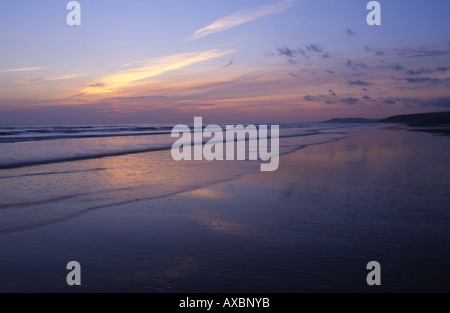 Beach Sunset Ynyslas Borth Ceredigion Cardigan Bay Mid Wales UK Banque D'Images