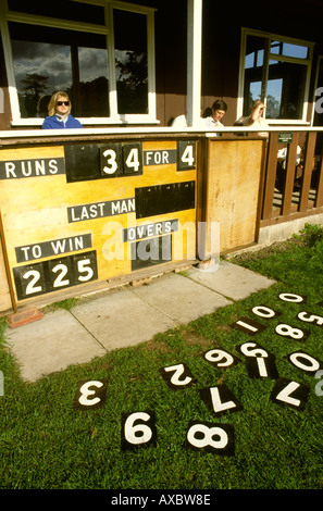 Cheshire Cholmondeley Castle cricket ground numéros score devant le pavillon Banque D'Images