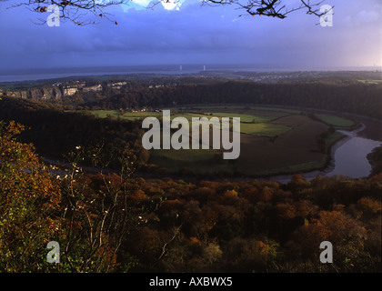 L'estuaire de Severn River Wye et de l'Eagles Nest La Wyndcliff près de St Arvans Monmouthshire South Wales UK Banque D'Images