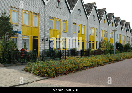 Maisons mitoyennes dans quartier résidentiel à Almere Buiten avec architecture typique Pays-Bas Banque D'Images