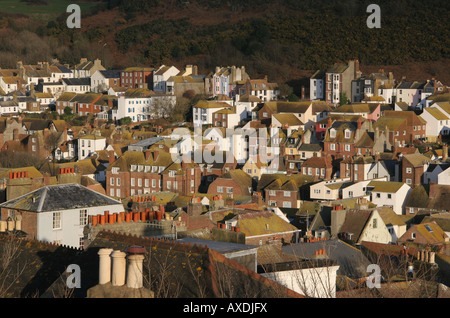 Vue sur les toits de la vieille ville de Hastings, Hastings, East Sussex, Angleterre Banque D'Images