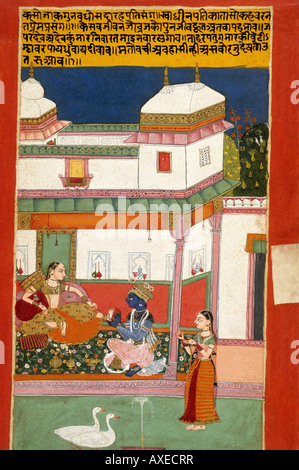 Bundi (Inde) Krishna Radha réunion c 1680 kanoria. Peinture miniature indienne, Rajasthan Inde Banque D'Images