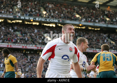 Ben Cohen marquer un essai à l'automne 2005 entre l'Angleterre et l'Australie International à Twickenham, London, UK. Banque D'Images