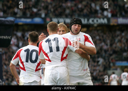 Ben Cohen fête marquant un essai à l'automne 2005 entre l'Angleterre et l'Australie International à Twickenham, London, UK. Banque D'Images