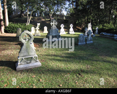 Pierres tombales dans un vieux cimetière Mt Auburn Cemetery, Cambridge MA Banque D'Images