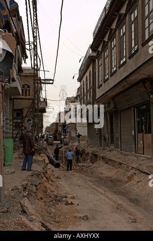 Damas les travaux routiers de la rue droite perturbent la Syrie Banque D'Images