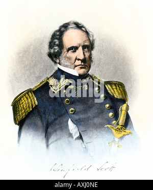 Portrait du général Winfield Scott avec signature. À la main, gravure sur acier Banque D'Images