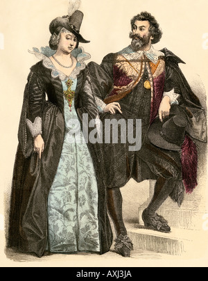 Les couple néerlandais des années 1600. Impression couleur à la main Banque D'Images