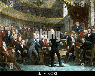 Henry Clay exhorte le Sénat à adopter le compromis de 1850 pour éviter la guerre civile. La main, d'une illustration de demi-teinte Banque D'Images