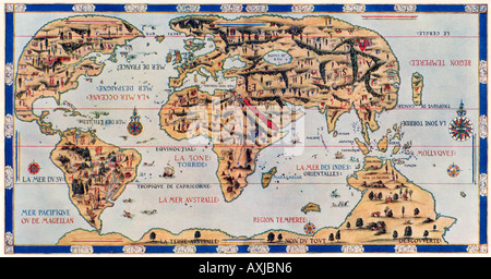 Par Pierre Desceliers Carte Dauphin faite pour Henri II par ordonnance du Roi de France François I en 1546. Demi-teinte couleur Banque D'Images