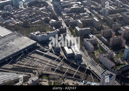 Vue aérienne oblique de haut niveau au sud de la gare de Euston Hampstead Camden Road Londres NW1 WC1 W1 England UK Février 2006 Banque D'Images