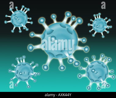 Flottant sur fond bleu Virus Banque D'Images