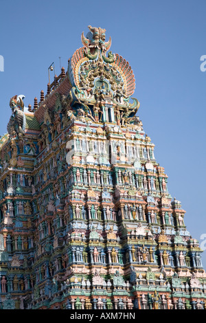 Un gopuram, Temple Meenakshi, Madurai, Tamil Nadu, Inde Banque D'Images