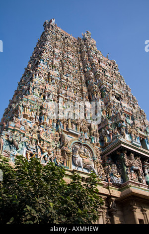 Un gopuram, Temple Meenakshi, Madurai, Tamil Nadu, Inde Banque D'Images