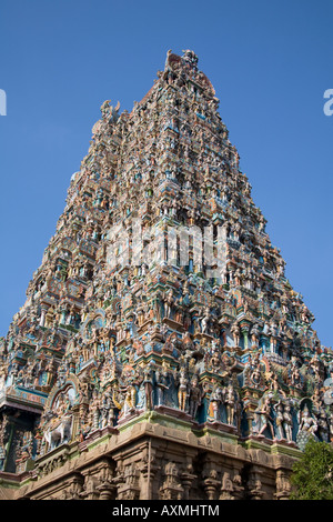 Un gopuram, Temple Meenakshi, Madurai, Tamil Nadu, Inde Banque D'Images