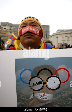 Tibet libre du Chinois répression manifestation Londres le 22 mars 2008. Banque D'Images