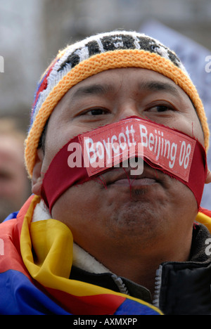 Tibet libre du Chinois répression manifestation Londres le 22 mars 2008. Banque D'Images