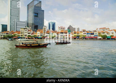 Boat Quay CBD Central Business District River Rivière Singapour Singapour Banque D'Images
