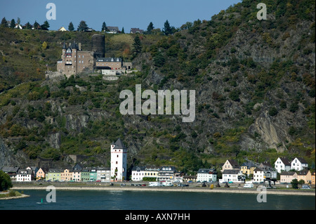 Vallée du Rhin moyen romantique du patrimoine culturel mondial de l'UNESCO château Katz, saint Sendenhorst, Allemagne Banque D'Images