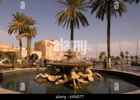 Fontaine italienne carré vert Tripoli Libye Banque D'Images