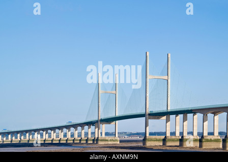 Vue horizontale de la deuxième Severn Bridge [ail] groesfan hafren aka le Prince de Galles Bridge (Pont Tywysog Cymru) traversant l'estuaire de la Severn. Banque D'Images