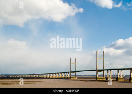 Vue horizontale de la deuxième Severn Bridge [ail] groesfan hafren aka le Prince de Galles Bridge (Pont Tywysog Cymru) traversant l'estuaire de la Severn. Banque D'Images