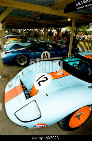 Numéro 12 sur la plaque vintage historique classic nostalgia Ford GT40 de formule 1 course automobile F1 dans une bande orange bleu Banque D'Images