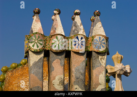 La Casa Batllo Barcelone Catalogne Espagne toit Banque D'Images