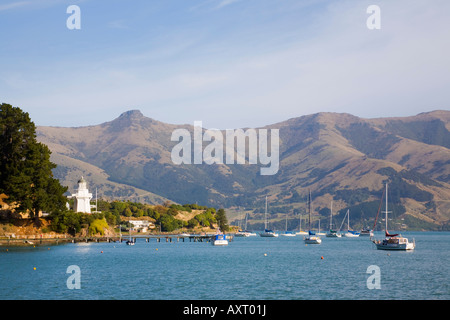 Vue sur la baie d'Akaroa française 'La péninsule de Banks' ile sud Nouvelle Zelande Banque D'Images