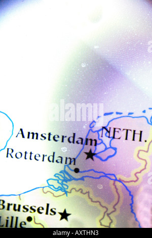 Close-up carte montrant les Pays-Bas en Europe Banque D'Images