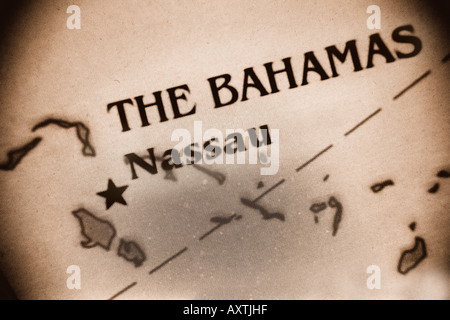 Close-up carte des Bahamas Banque D'Images