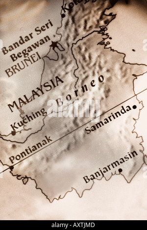 Carte montrant l'actuel pays de Brunei, Malaisie, Bornéo et Banque D'Images