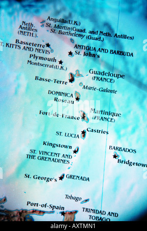 Close-up carte des Caraïbes Banque D'Images