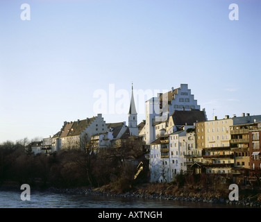 Géographie / voyages, Germany, Bavaria, Wasserburg sur l'Inn, sur la ville / paysages urbains, vue sur la rivière Inn, vers la vieille ville, , Additional-Rights Clearance-Info-Not-Available- Banque D'Images