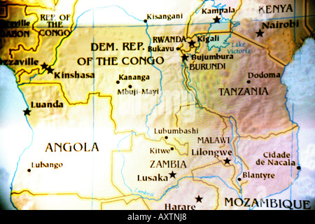 La carte actuelle de montrant les pays centraux sur le continent de l'Afrique Banque D'Images