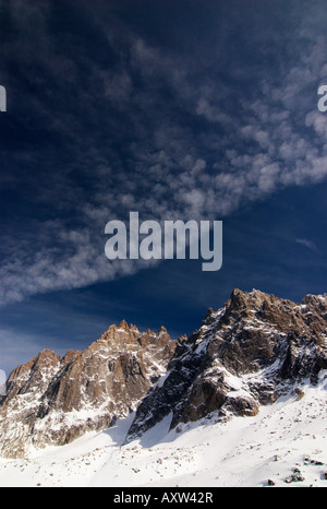 Les aiguilles de Chamonix : Grands Les Charmoz (3445m), le Grépon (3482m), Blaitière Fou (3501m), Plan (3673m) Banque D'Images