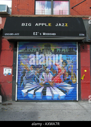 Peu jazzbar avec volets peints de couleurs vives, USA, Manhattan, New York Banque D'Images