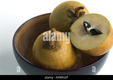 Prune (Manilkara zapota Marmelade, Achras zapota), trois fruits sapotille Banque D'Images