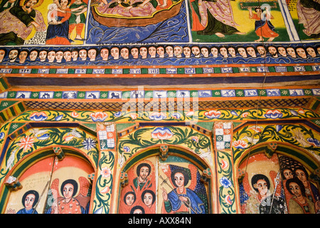 Murales, sanctuaire intérieur de l'Église chrétienne d'Ura Kedane Meheriet, Péninsule de Zege, Lac Tana, Ethiopie Banque D'Images