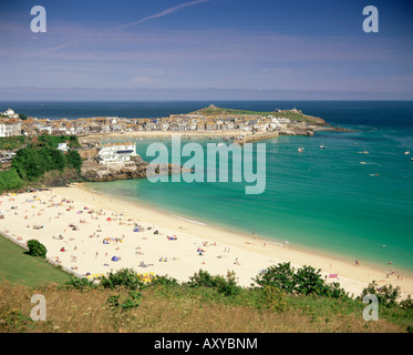 La plage de Porthminster et Port, St Ives, Cornwall, Angleterre, Royaume-Uni, Europe Banque D'Images