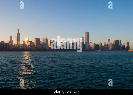 L'horizon de Chicago, vu de l'Adler Planetarium. Banque D'Images