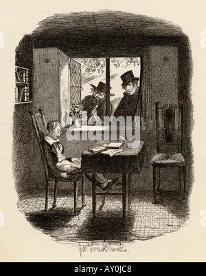 Moines et le Juif. Du livre Les aventures d'Oliver Twist de Charles Dickens Banque D'Images