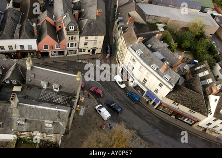 Vue aérienne de la ville de Cirencester montrant des boutiques et le marché Banque D'Images