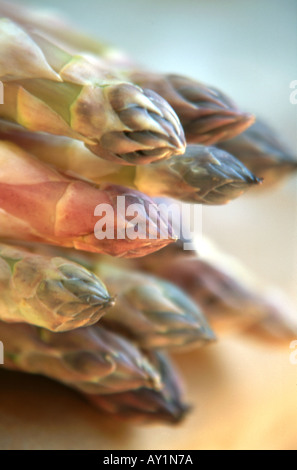 Close up de bande d'asperges blanchies conseils montrant Banque D'Images