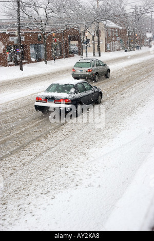 Scène de rue tempête New England town Banque D'Images