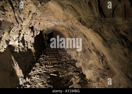 Au puits de mine Llanfair Slate Caverns près de Harlech, Gwynedd, au nord du Pays de Galles, Royaume-Uni. Banque D'Images