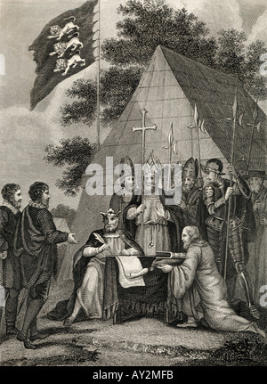 Le roi Jean signe Carta Banque D'Images