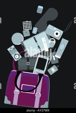 Close-up d'un sac avec des objets Banque D'Images